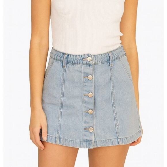 Forever 21 denim jean skirt mini front button SZ 28" with pockets - Picture 1 of 8